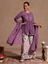 Janasya Women's Purple Pure Cotton Solid Peplum Top With Sharara & Dupatta Set